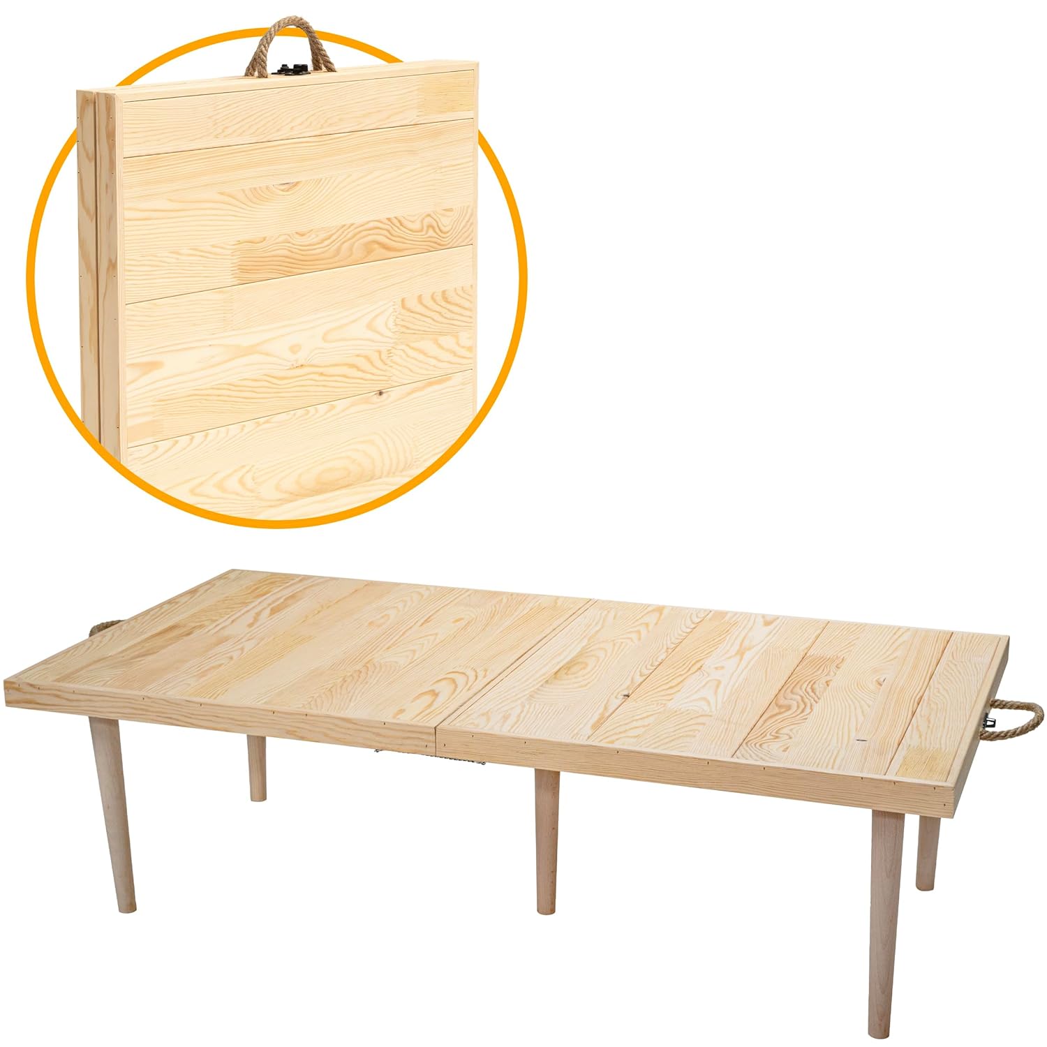 pratikoutdoor Katlanır Kamp, Piknik ve Bahçe Masası 50x100 cm - Ham Naturel Renk