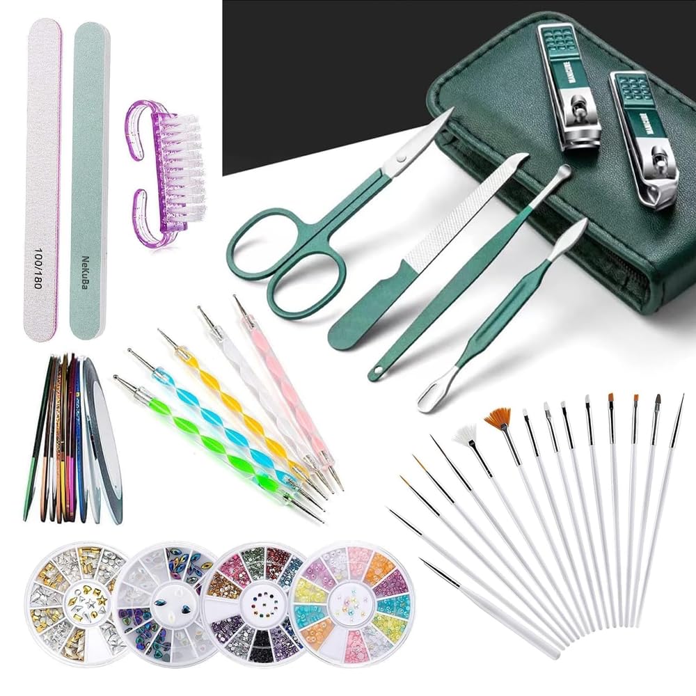 Aksesuarcı Süper Set 6in1 Çantalı Paslanmaz Çelik Profesyonel Manikür Pedikür Seti ve 37 Parça Nail Art Tırnak Süsleme sanatı tasarım seti