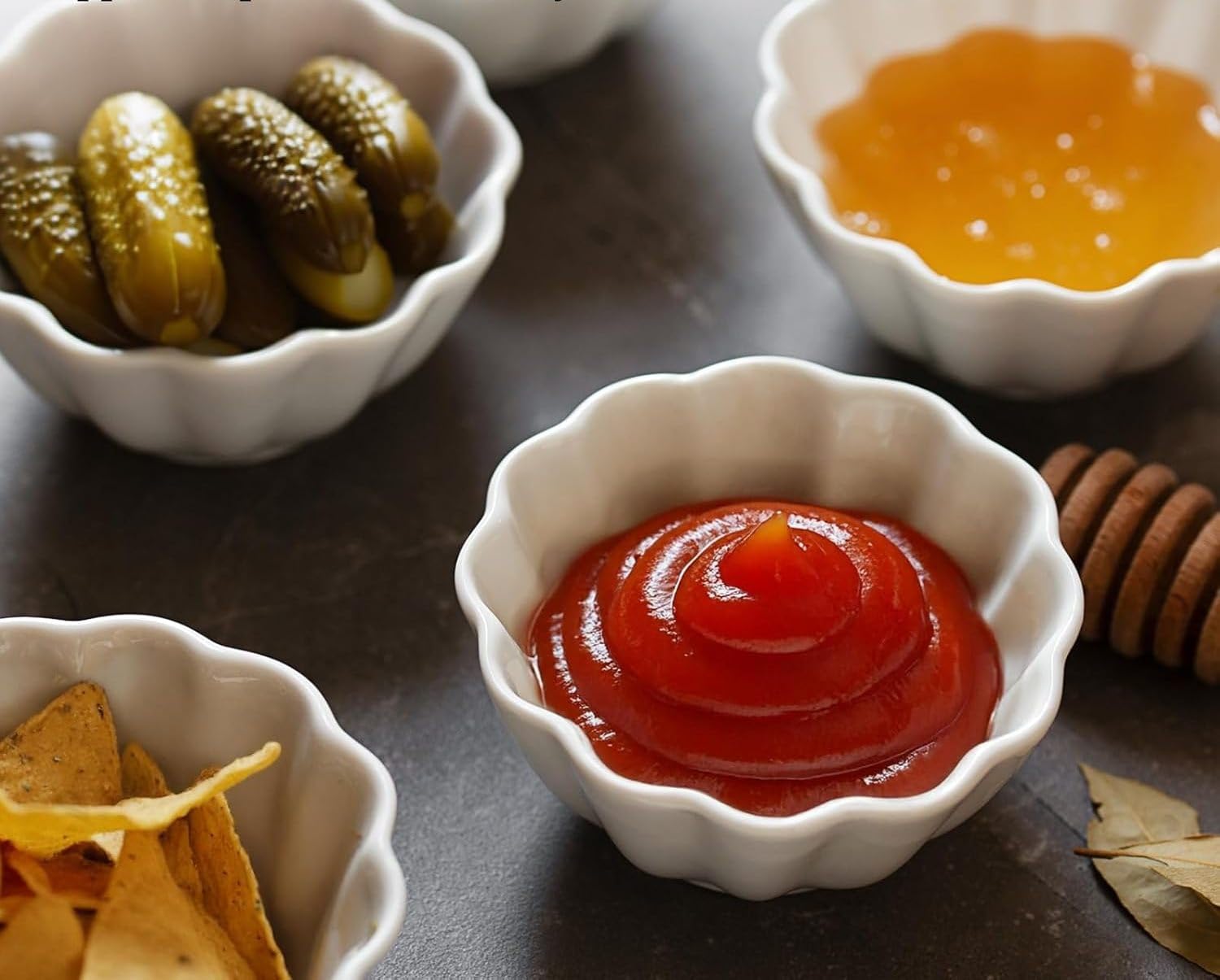 Porselen Sunum Kasesi, 6 Parçalı Set Tatlı, Çerez, Sos, Salata Kasesi Seti, ve Birçok Amaç için Şık Dekoratif Kase 6 Adet