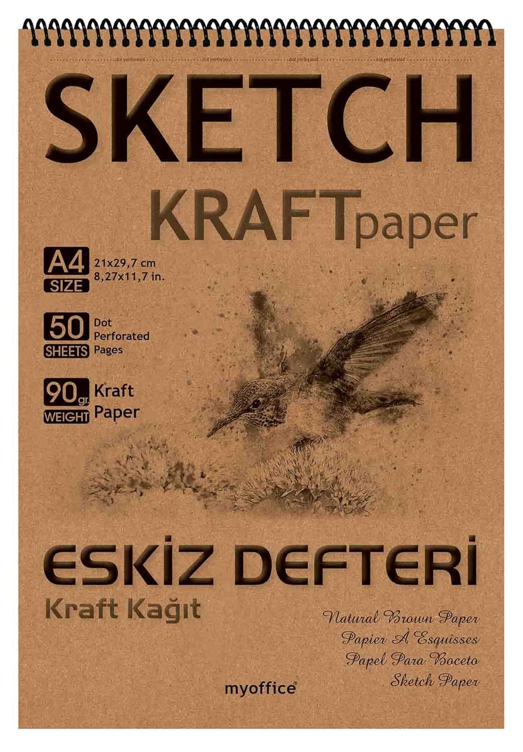 Kraft Kağıt A4 Eskiz Defteri 90 gr. Spiralli 50 Yaprak Sketchbook