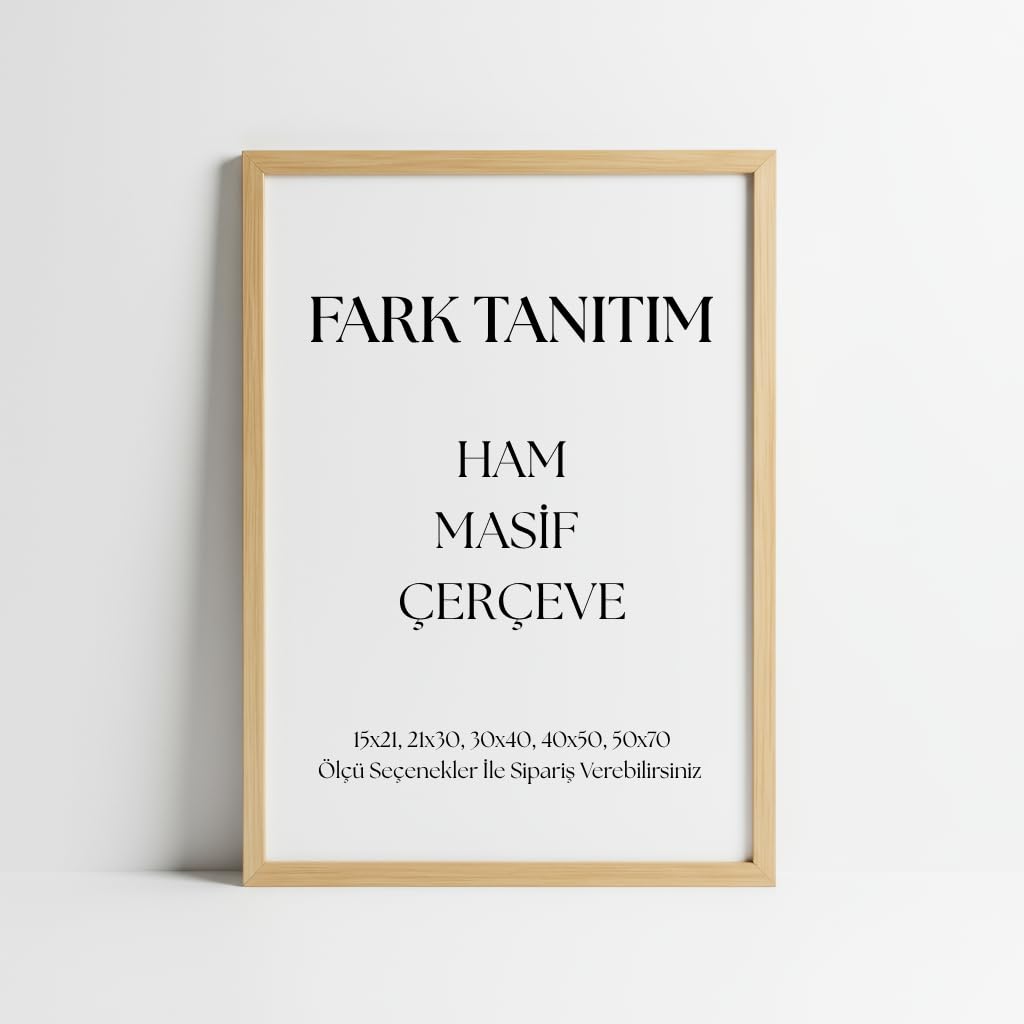 Fark Tanıtım Premium Masif Çam Çerçeve - 3mm MDF Arkalık - 500 Mikron Kırılmaz Şeffaf PVC Ön Koruma - Şık ve Dayanıklı Duvar Ahşap Çerçevesi (Ham, 50cm x 70cm)