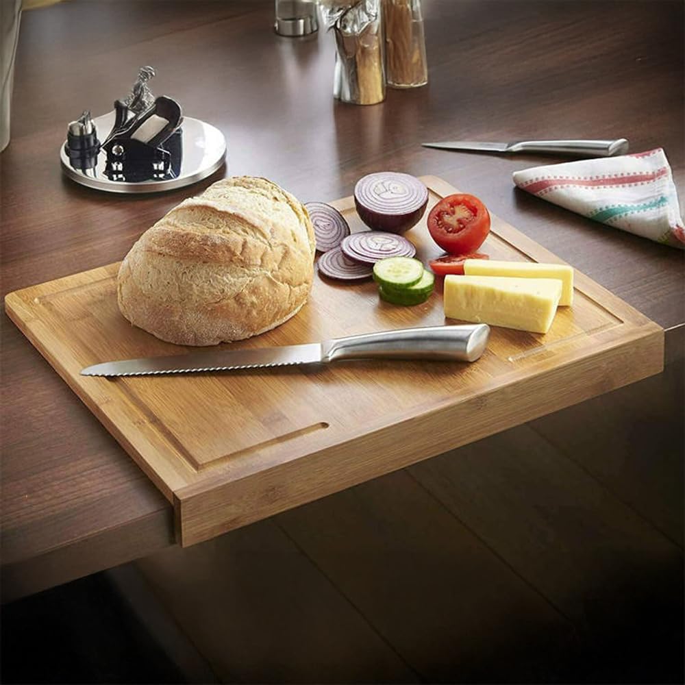 Deconox Tezgah Üstü Bambu Kesme Tahtası, Kaymaz Ekmek Tahtası, Kenarlı Kesme Tepsisi Büyük Boy (45cm*35cm) - Tezgah Üstü Bambu Kesim Panosu Antibakteriyel ve Hijyenik, Dayanıklı ve Sağlam.