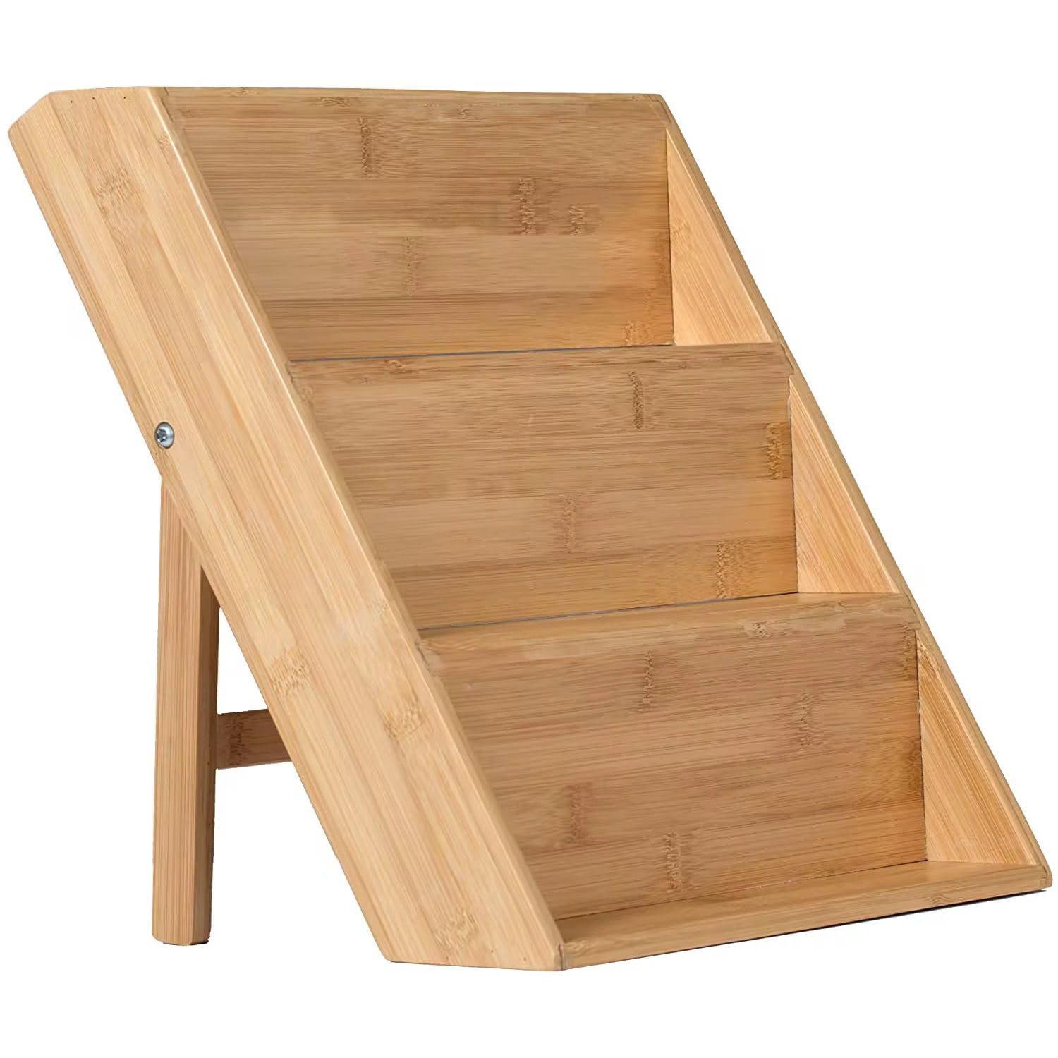 Orret Home 3 Katlı Doğal Bambu Ayaklı Baharatlık Rafı Organizer – Tezgah Üstü ve Çekmece İçi Kullanıma Uygun, Katlanabilir, Kaymaz Ayaklı, Kompakt ve Şık Tasarımlı Mutfak Düzenleyici