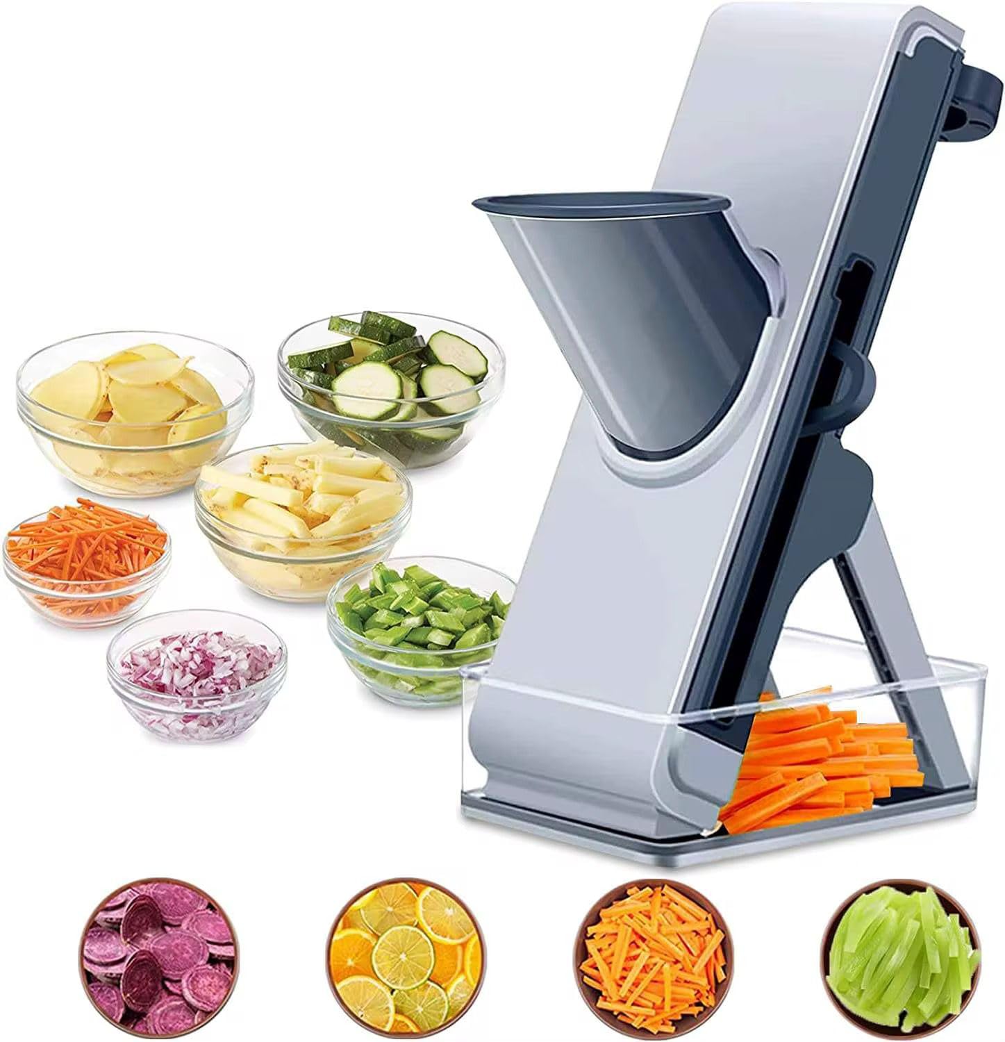 Orret Home Profesyonel Basmalı Rende Doğrayıcı – 3 Bıçaklı Paslanmaz Çelik Kesme, Mandolin Doğrama ve Rendeleme Aleti – Sebze, Meyve, Peynir, Salata ve Pratik Mutfak Kullanımı İçin Ergonomik Tasarım