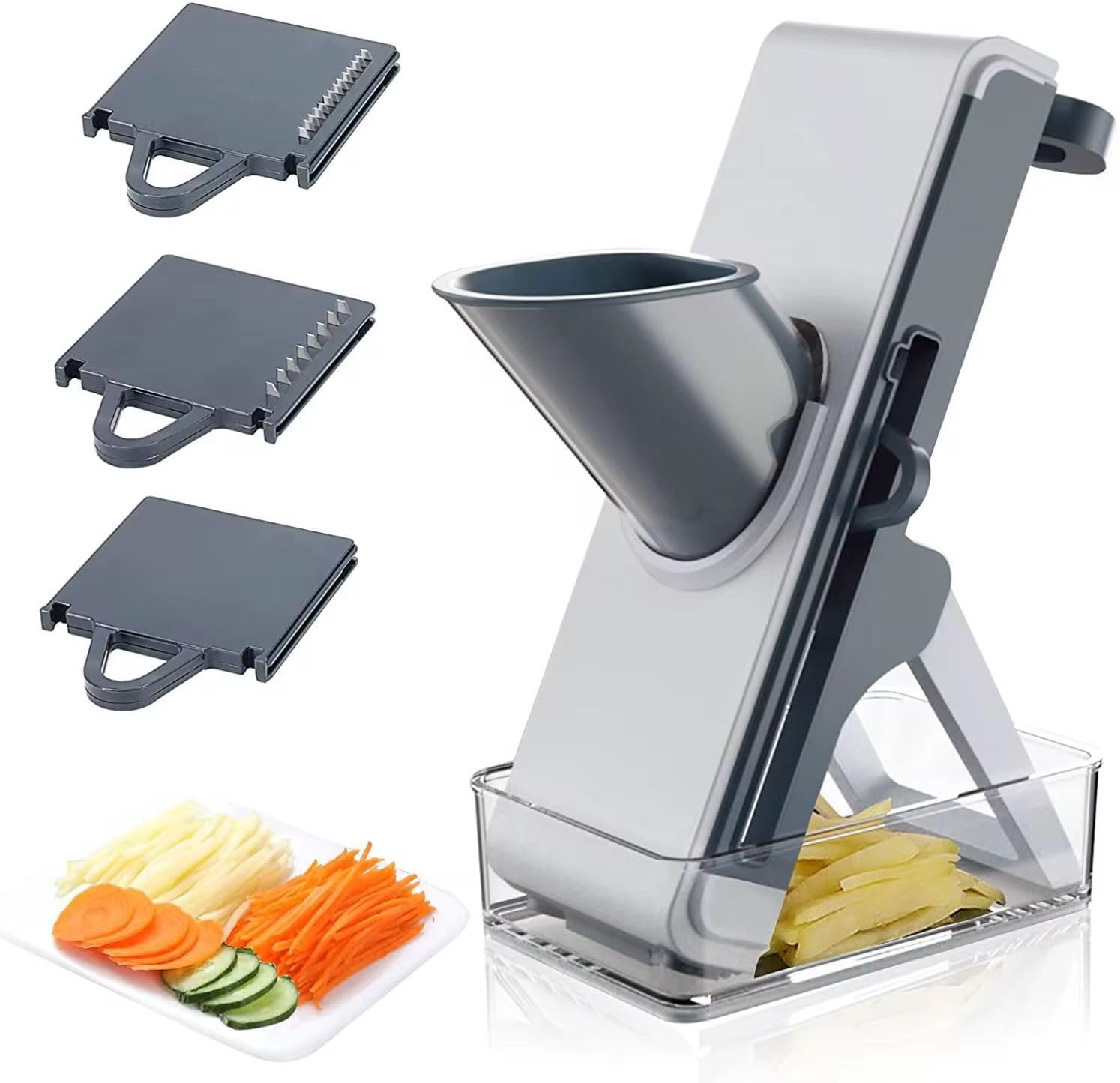 Orret Home Profesyonel Basmalı Rende Doğrayıcı – 3 Bıçaklı Paslanmaz Çelik Kesme, Mandolin Doğrama ve Rendeleme Aleti – Sebze, Meyve, Peynir, Salata ve Pratik Mutfak Kullanımı İçin Ergonomik Tasarım