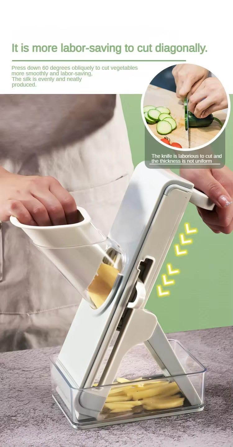 Orret Home Profesyonel Basmalı Rende Doğrayıcı – 3 Bıçaklı Paslanmaz Çelik Kesme, Mandolin Doğrama ve Rendeleme Aleti – Sebze, Meyve, Peynir, Salata ve Pratik Mutfak Kullanımı İçin Ergonomik Tasarım