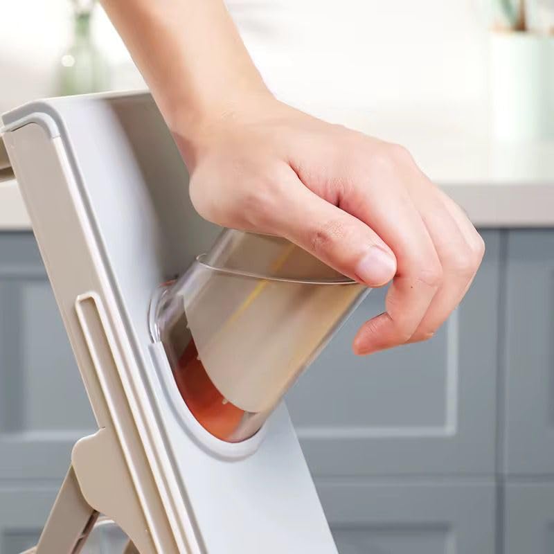 Orret Home Profesyonel Basmalı Rende Doğrayıcı – 3 Bıçaklı Paslanmaz Çelik Kesme, Mandolin Doğrama ve Rendeleme Aleti – Sebze, Meyve, Peynir, Salata ve Pratik Mutfak Kullanımı İçin Ergonomik Tasarım