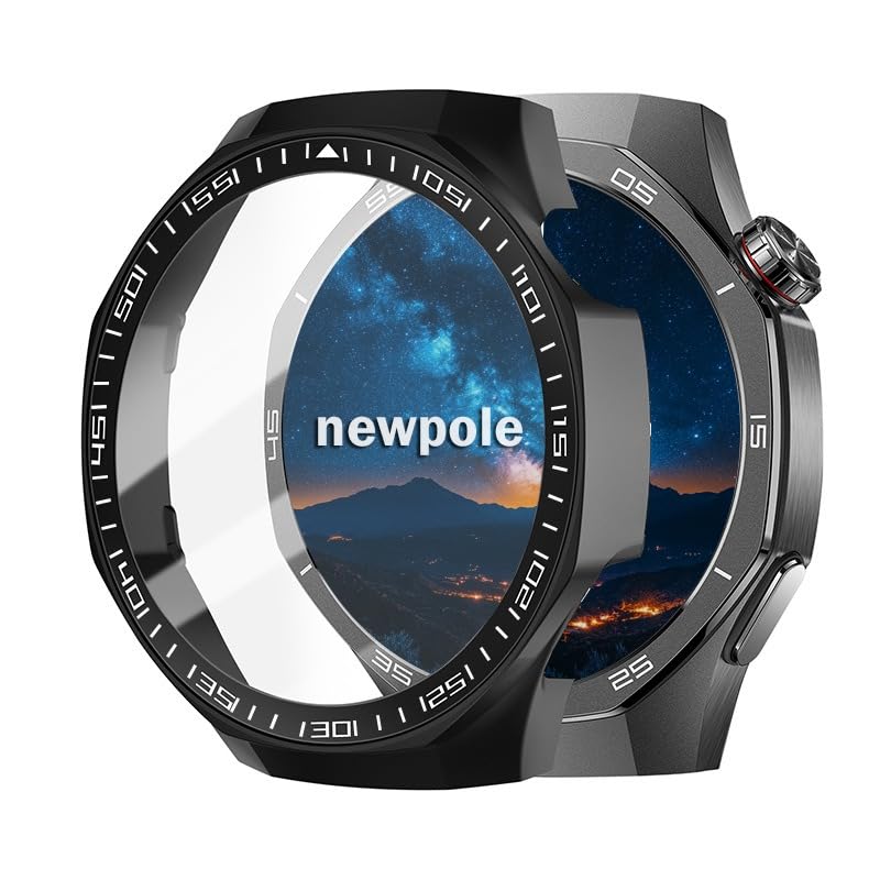 Newpole Huawei Watch GT5 Pro 46mm İçin Watch Ekran Koruyucu Kırılmaz Cam ve Tam Kaplayan Watch Kasa Koruyucu Kılıf Yüksek Hassasiyetli Kılıf Huawei Watch GT5 Pro 46mm ile Uyumludur