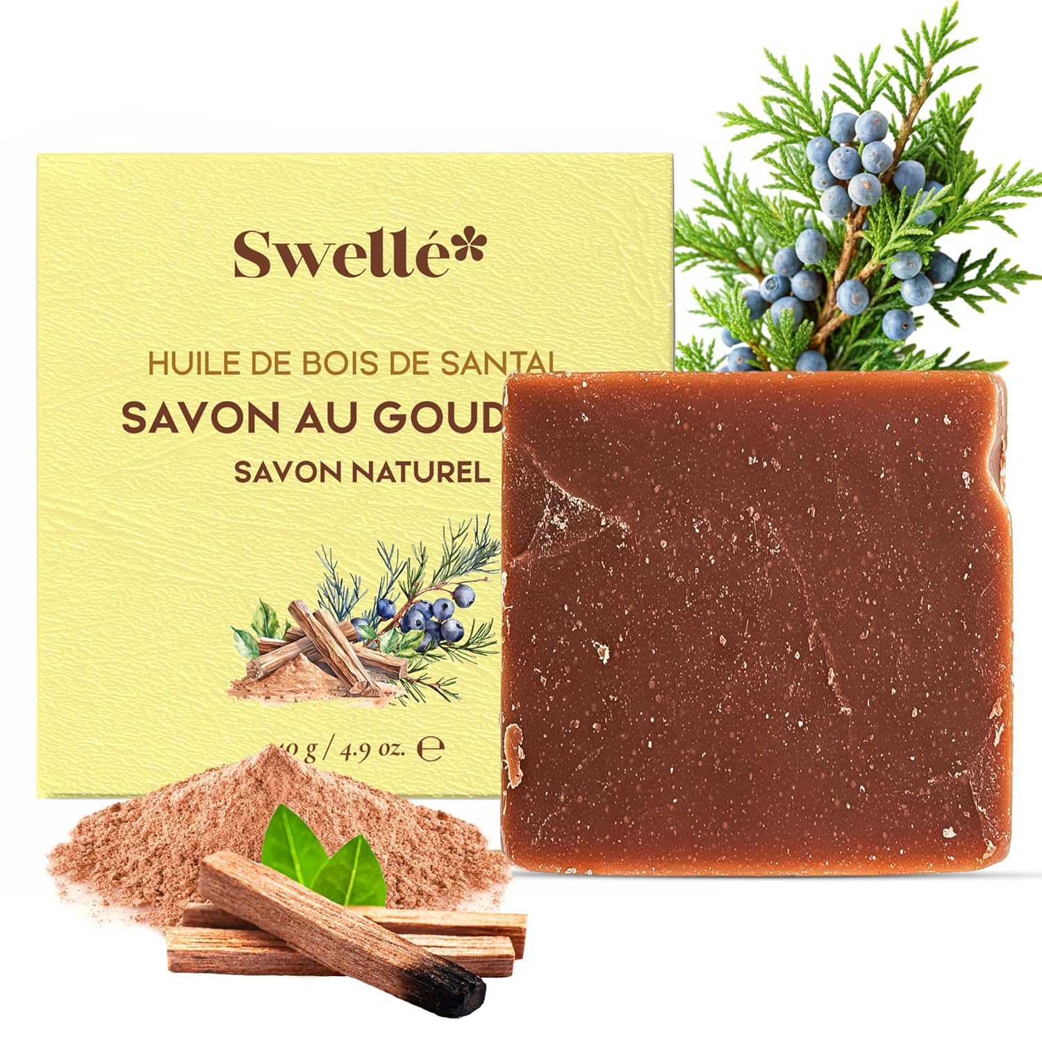 SWELLE Ardıç Katranı ve Sandal Ağacı Yağı Sabunu, Derinlemesine Temizlik, Sağlıklı ve Dengeli Cilt, Yüz, Vücut ve Saç İçin – Doğal, Paraben İçermez, Erkekler ve Kadınlar İçin İdeal