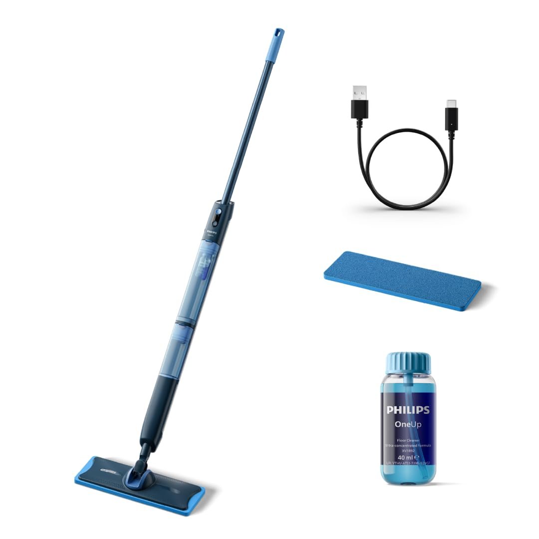Philips OneUp 5000 Serisi Elektrikli Mop, Kablosuz, Bakterilere karşı %99,9 etkili, 360 derece başlık ile zahmetsiz kullanım, (XV5113/01)