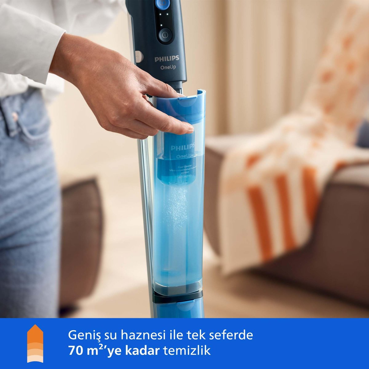 Philips OneUp 5000 Serisi Elektrikli Mop, Kablosuz, Bakterilere karşı %99,9 etkili, 360 derece başlık ile zahmetsiz kullanım, (XV5113/01)