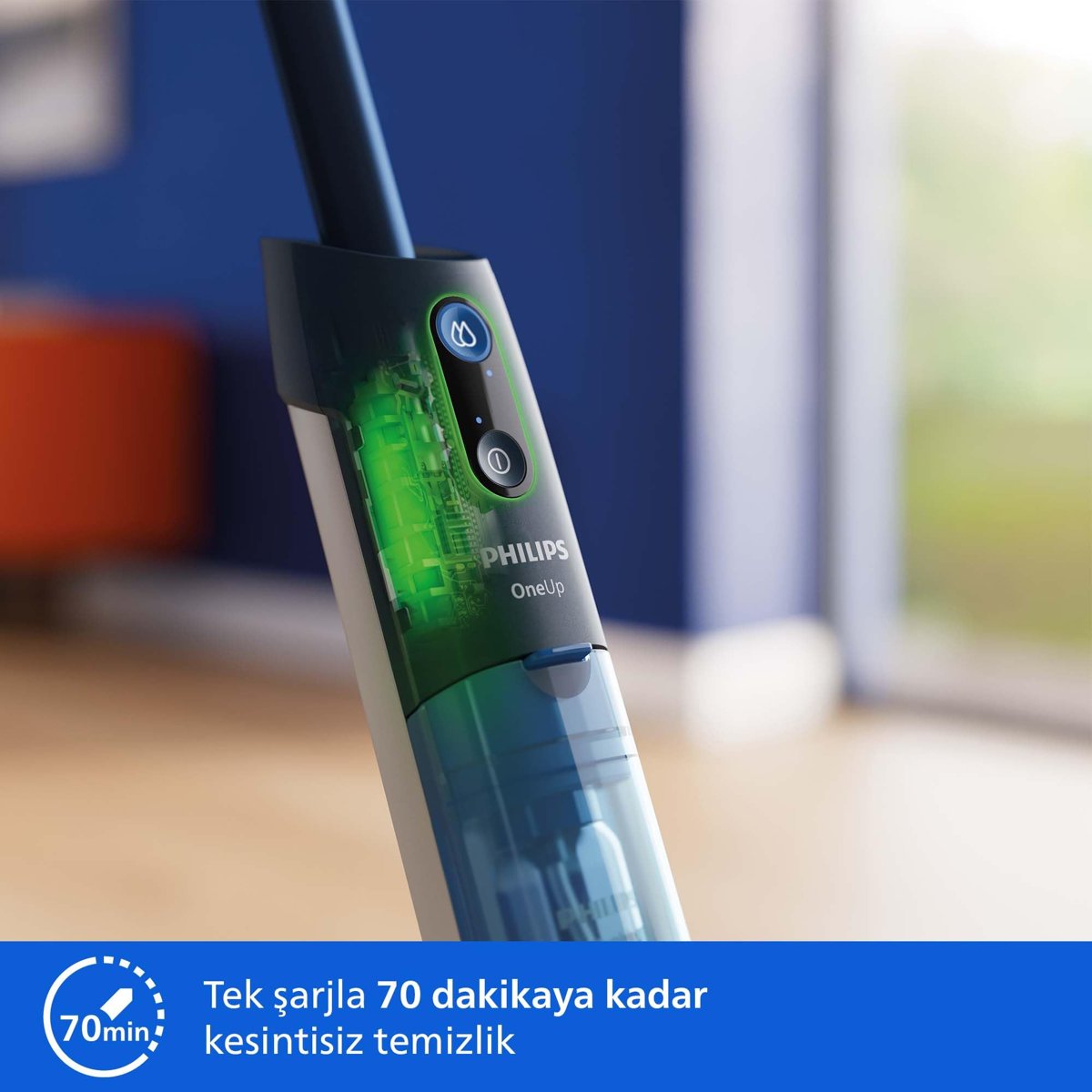 Philips OneUp 5000 Serisi Elektrikli Mop, Kablosuz, Bakterilere karşı %99,9 etkili, 360 derece başlık ile zahmetsiz kullanım, (XV5113/01)