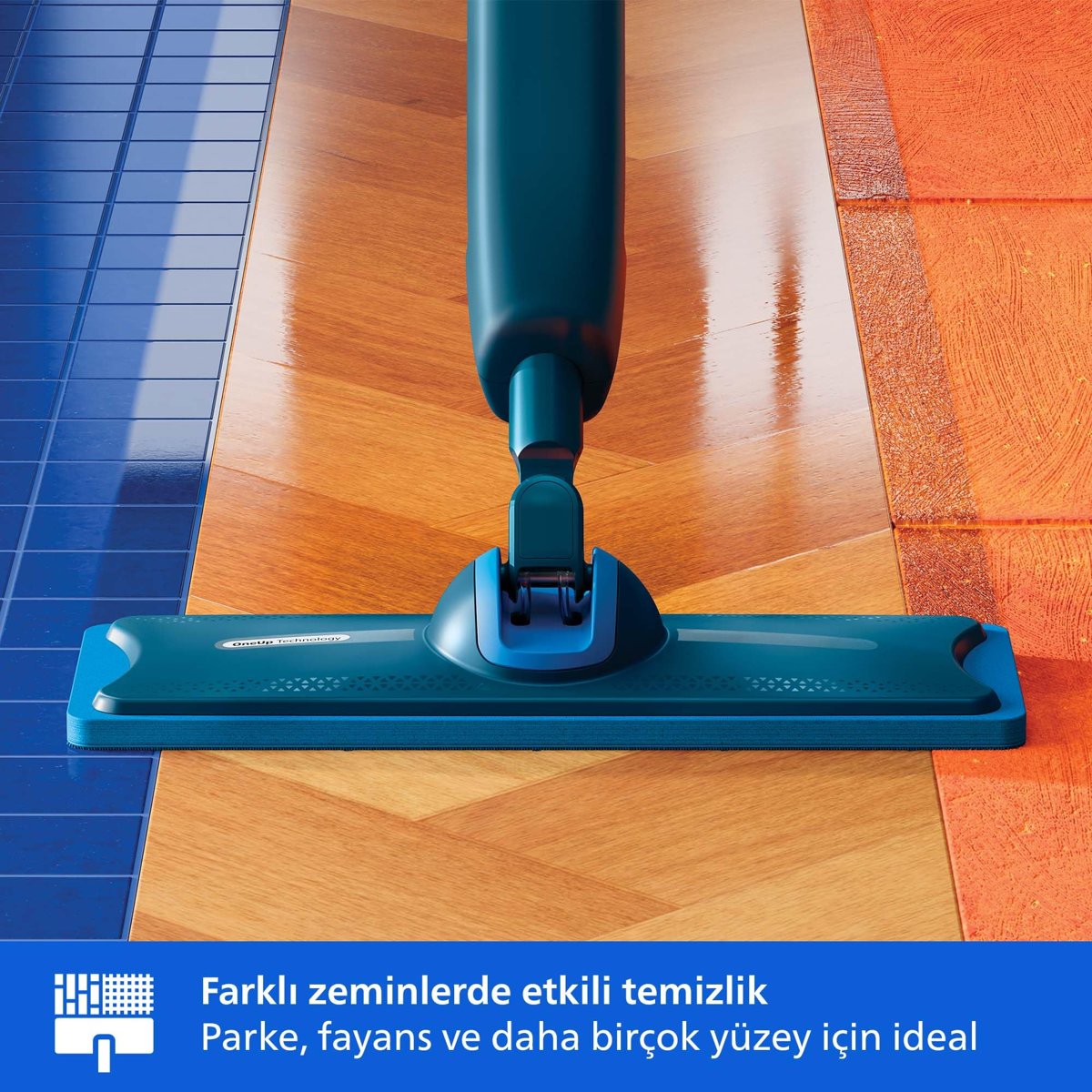 Philips OneUp 5000 Serisi Elektrikli Mop, Kablosuz, Bakterilere karşı %99,9 etkili, 360 derece başlık ile zahmetsiz kullanım, (XV5113/01)