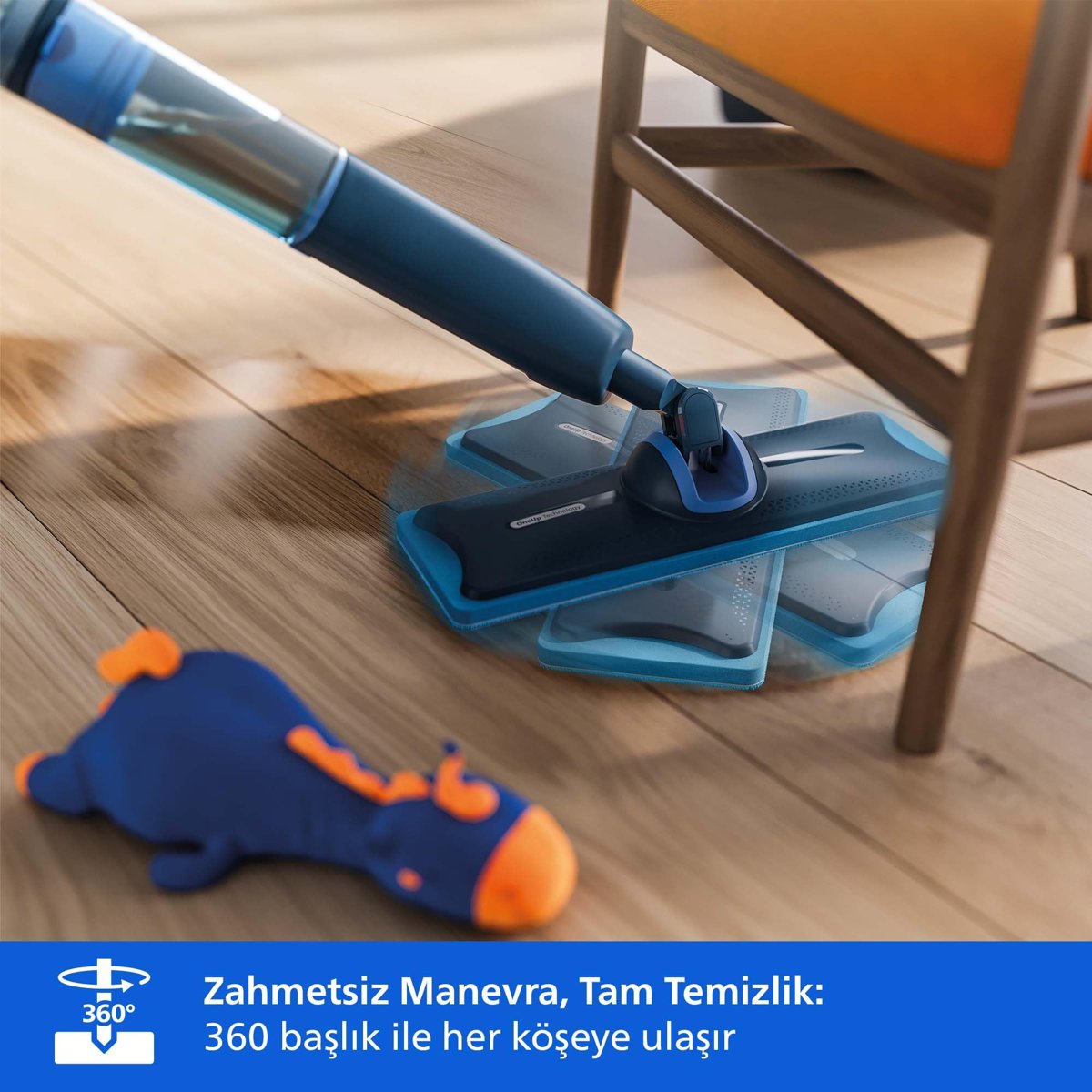 Philips OneUp 5000 Serisi Elektrikli Mop, Kablosuz, Bakterilere karşı %99,9 etkili, 360 derece başlık ile zahmetsiz kullanım, (XV5113/01)