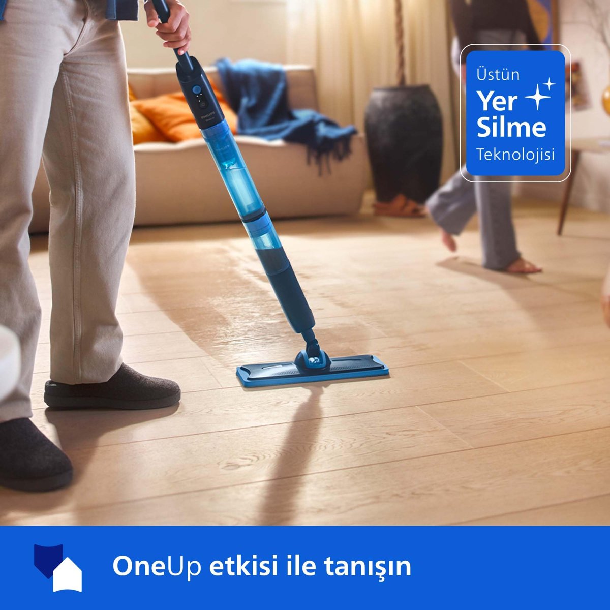 Philips OneUp 5000 Serisi Elektrikli Mop, Kablosuz, Bakterilere karşı %99,9 etkili, 360 derece başlık ile zahmetsiz kullanım, (XV5113/01)