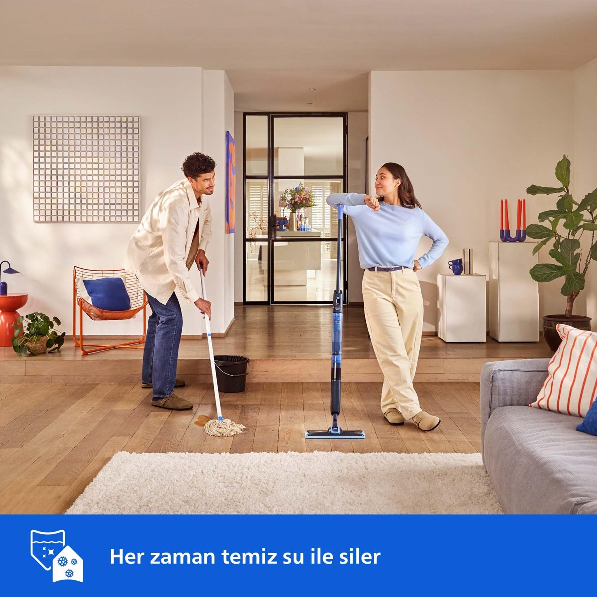 Philips OneUp 5000 Serisi Elektrikli Mop, Kablosuz, Bakterilere karşı %99,9 etkili, 360 derece başlık ile zahmetsiz kullanım, (XV5113/01)