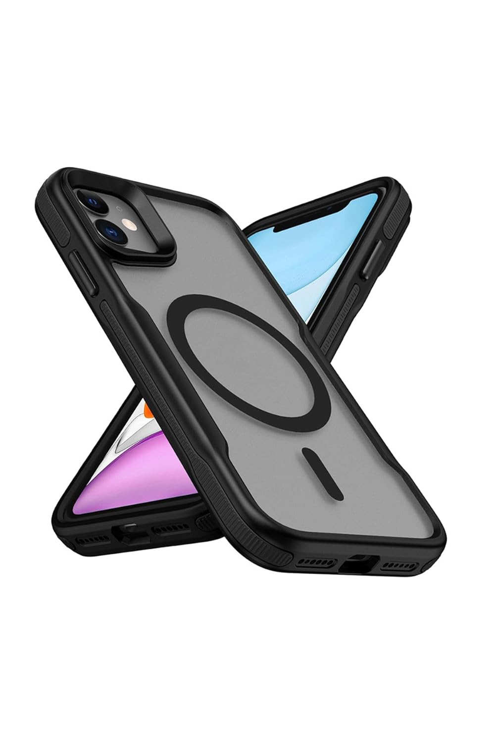 CONSTRAIN iPhone 11 ile uyumlu Zore Lamer Kapak MagSafe destekli Siyah Kenarlı Mat Buz Şeffaf Kılıf – Airbag Köşe Koruma, Kamera Korumalı