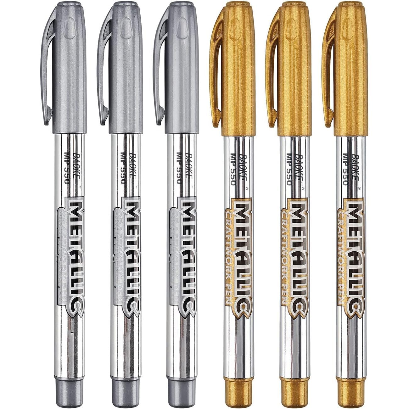 Joyzzz Metalik Boya Markör Kalemleri, 6 ADET Boyama Kalemi, Su Geçirmez ve Hızlı Kuruyan Metalik Kalıcı İşaretleyiciler, Scrapbooking, Kumaş, DIY Fotoğraf Albümü, Altın ve Gümüş için