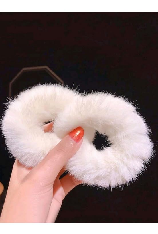 Kadın 2'Li Beyaz Peluş Lastik Toka Seti,Kadın Çocuk Mandal Toka, Lastik Toka Seti, Toka Organizer, Toka, Kız Çocuk Toka, Toka