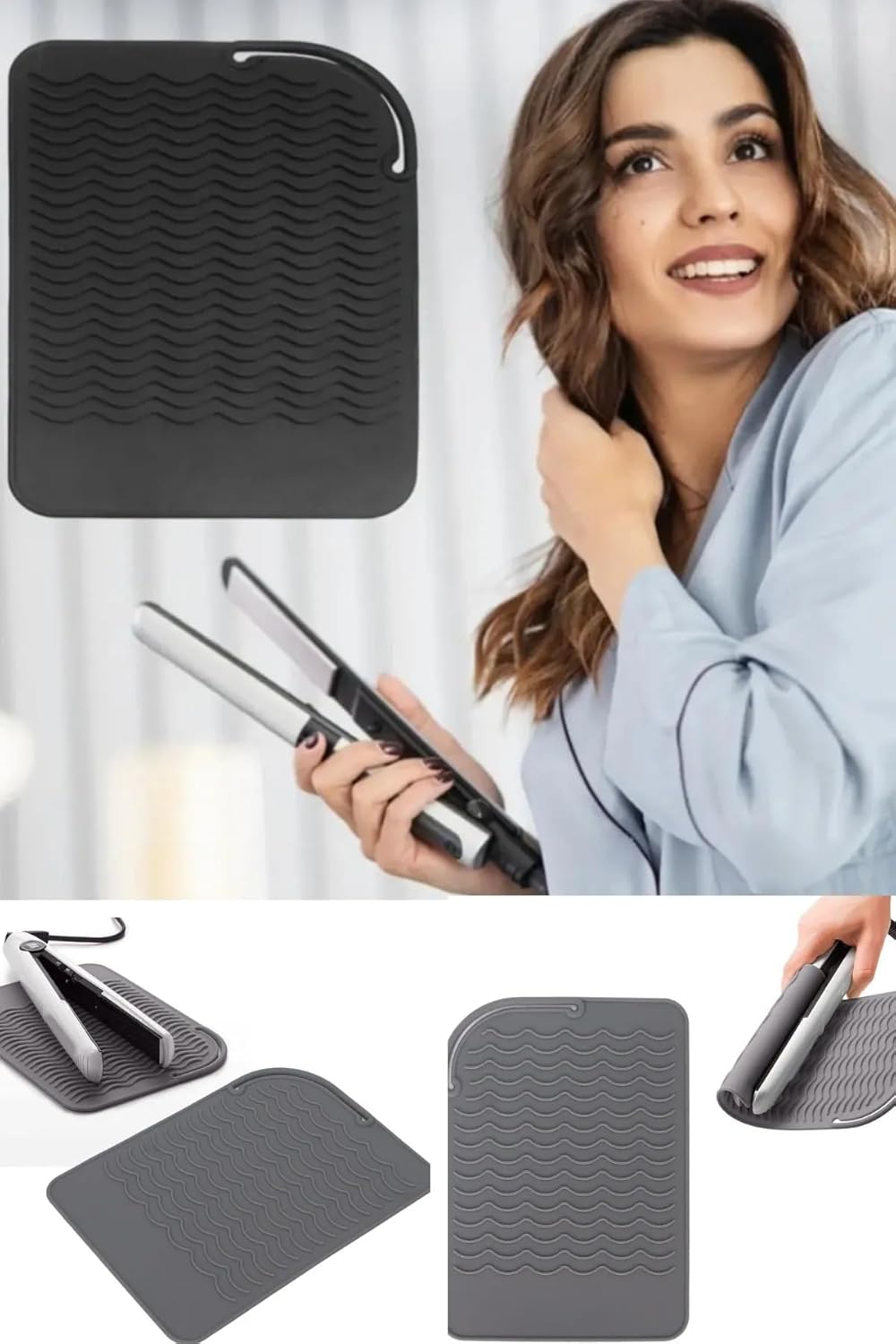 TİNEKE Saç Maşası Isıya Dayanıklı Silikon Mat Çok Fonksiyonlu Kaymaz Düz Silikon Isıya Dayanıklı Mat