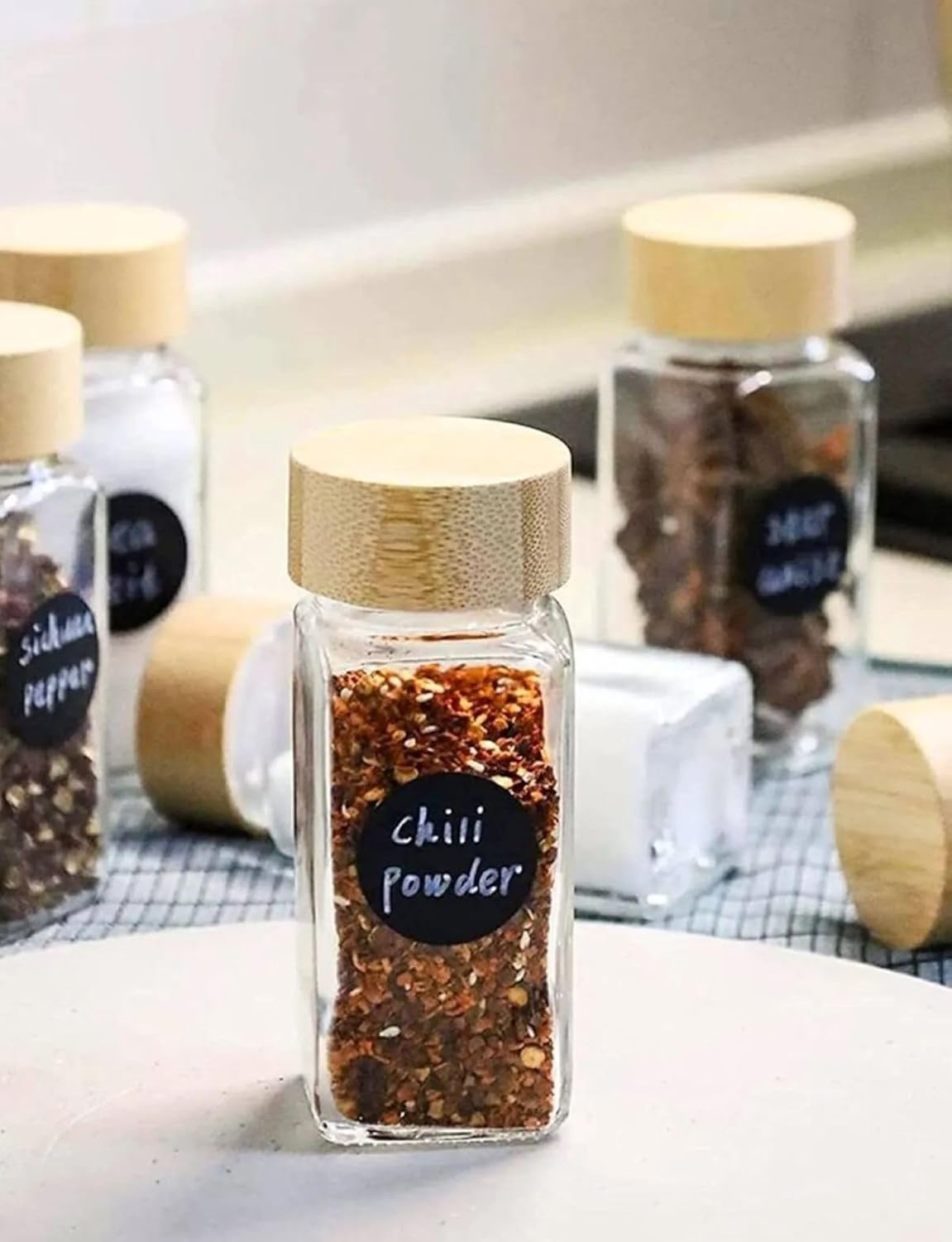 Busstier 2'li Cam Tuzluk ve Karabiberlik Seti Bambu Kapaklı Şık Baharatlık Takımı