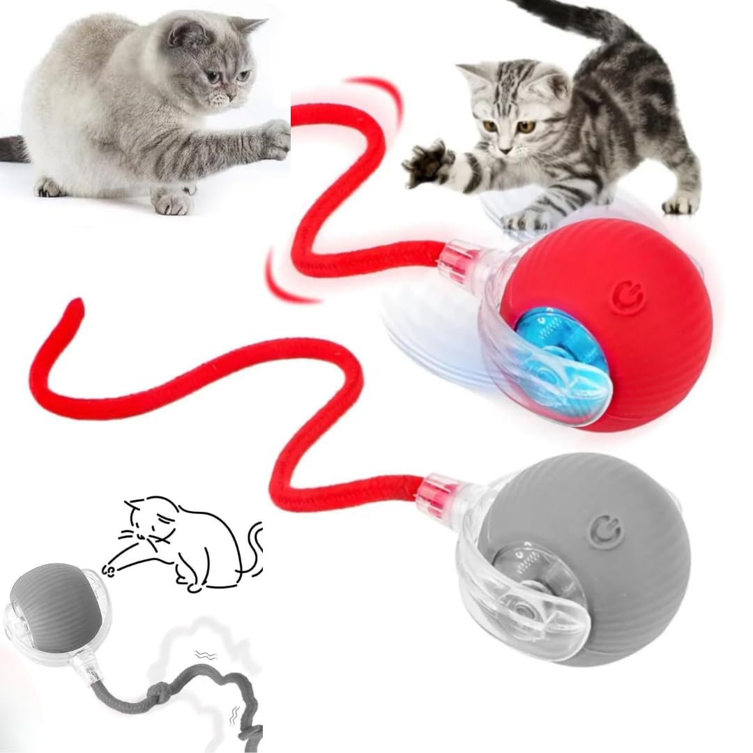 Kedi Oyuncağı Topu Kuyruklu Otomatik Yuvarlanan Top, Hareketli Kuyruk, USB Şarjlı, LED Işıklı, 3 Oyun Modu, Evcil Hayvanlar İçin Eğlenceli Oyuncak
