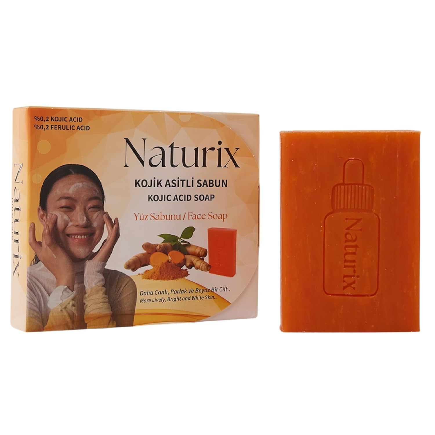 Naturix Kojik Asitli Sabun - Ferulik Asit İçeren Aydınlatıcı Yüz ve Vücut Sabunu – Derinlemesine Temizler & Cilt Tonunu Eşitler