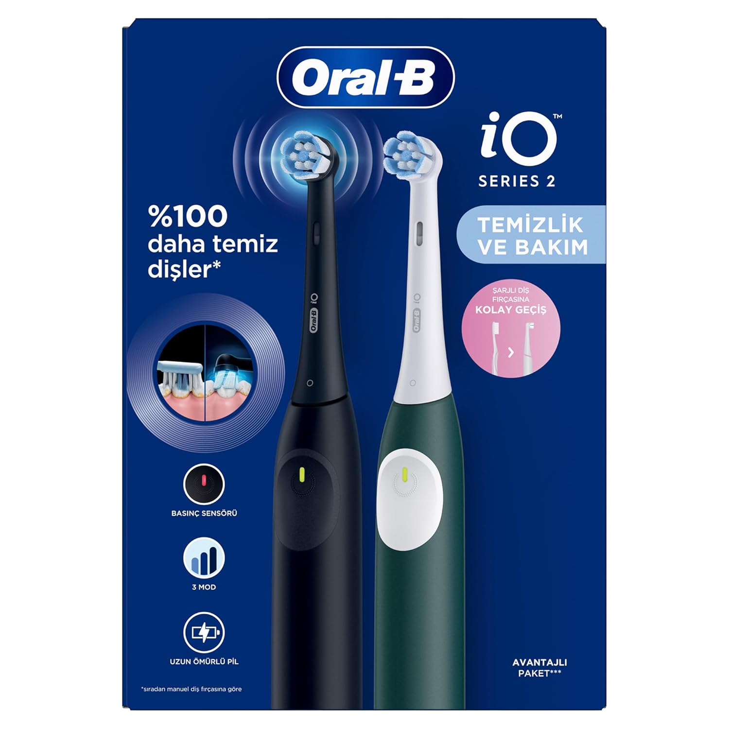 Oral-B iO 2 Şarjlı Diş Fırçası Seti 2'li - Gece Siyahı/Yeşil