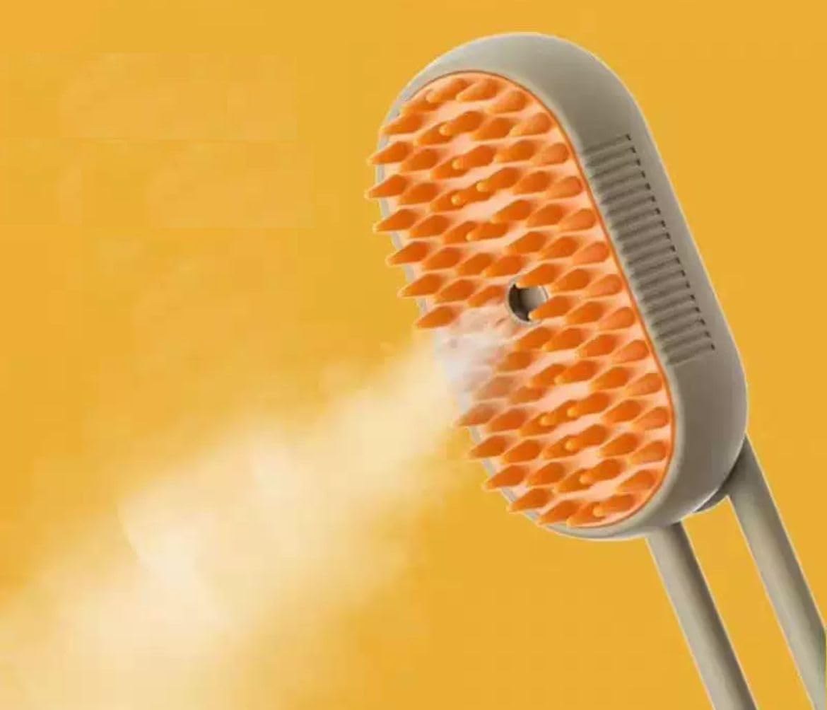 Saplı Buharlı Tarak – Şarjlı Kedi & Köpek Yıkama ve Tüy Temizleme Fırçası | Masaj Etkili, Dökülme Önleyici, Evcil Hayvan Bakım Tarağı