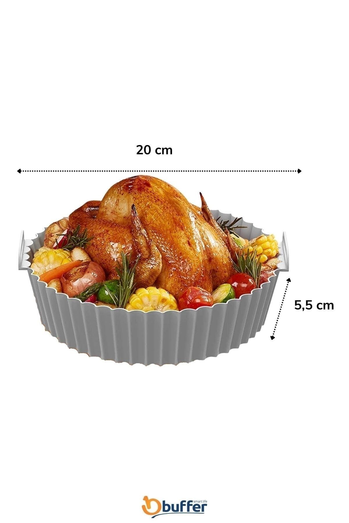 Buffer Yıkanılabilir Silikon Fırın Airfryer Yuvarlak Model Pişirme Matı Vizon Ve Gri 20 Cm