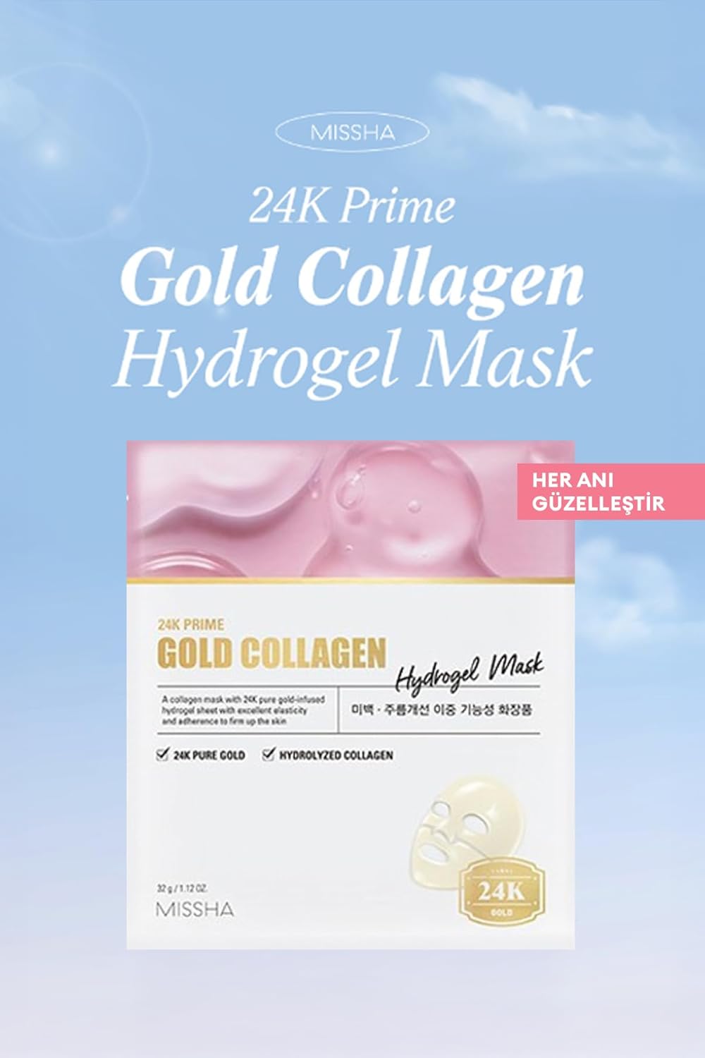24 K Altın ve Kolajen İçeren Kırışıklık Karşıtı Hidrojel Maske 24K Prime Gold Collagen Hydrogel Mask