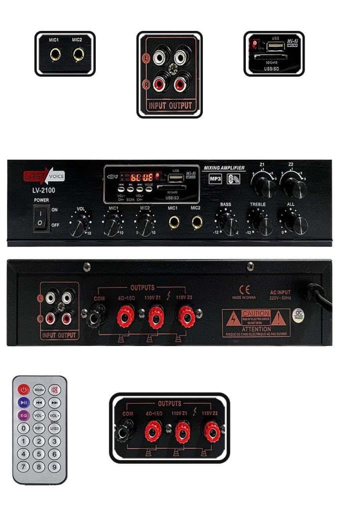Lastvoice Lv-2100 Hat Trafolu 2 Bölgeli Stereo Anfi 2x100W, Usb ve Bluetooth Bağlantı