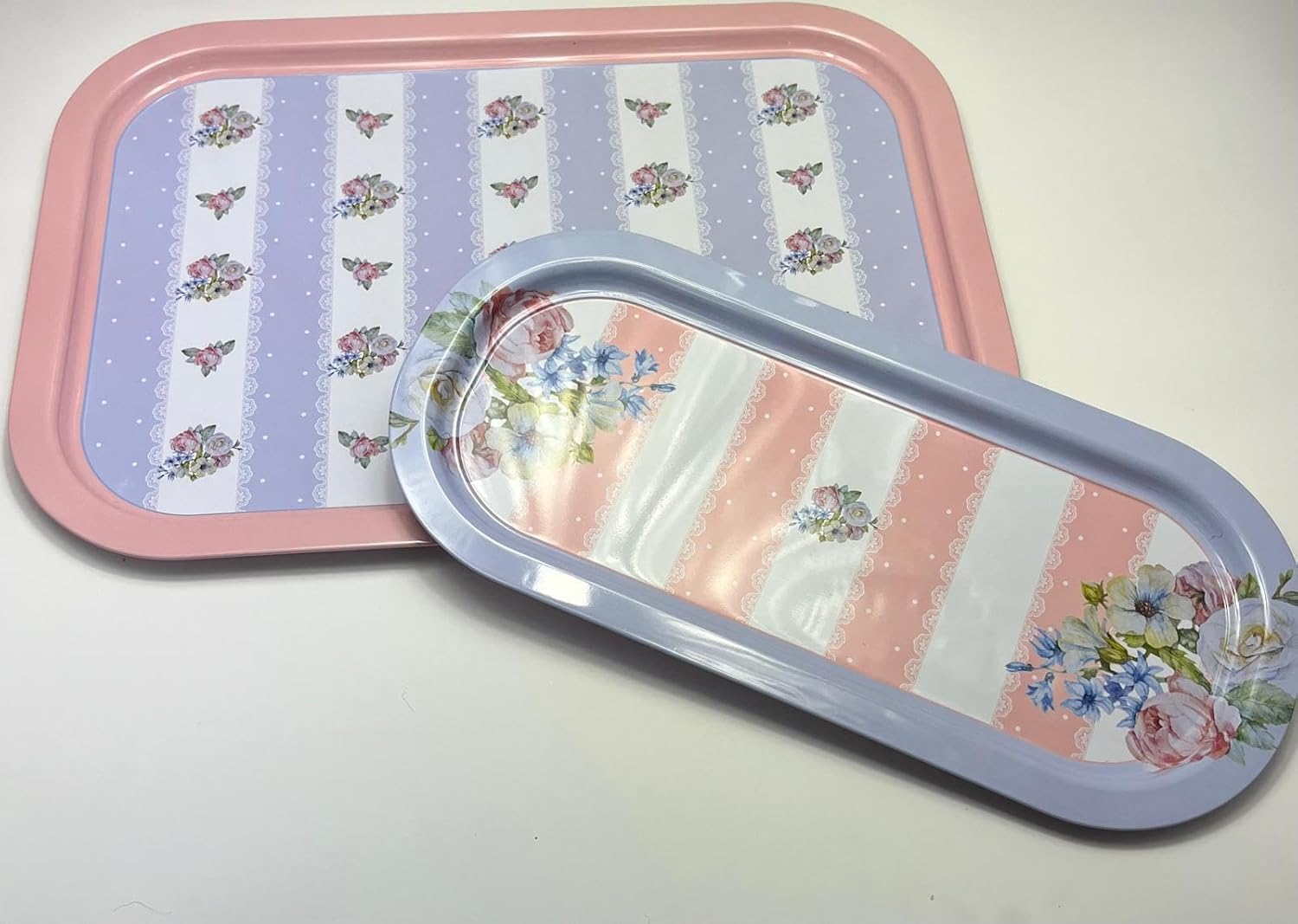 2'li Metal Tepsi Seti – Vintage Çiçek Desenli