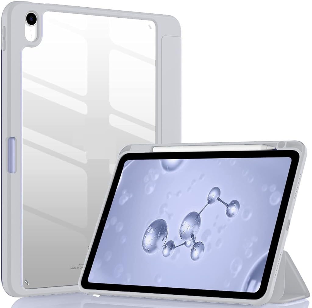 Apple iPad 11.Nesil A16 11inç/10.Nesil 10.9inç ile uyumlu Kılıf Grafiti Şeffaf Kalem Bölmeli Gri