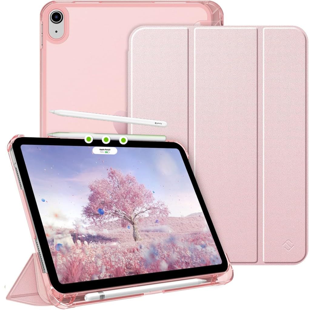 Apple iPad Air 11inç M2/M3 2025-2024 ile uyumlu Kılıf Flip Cover Kalem Bölmeli PC Case Rose Gold