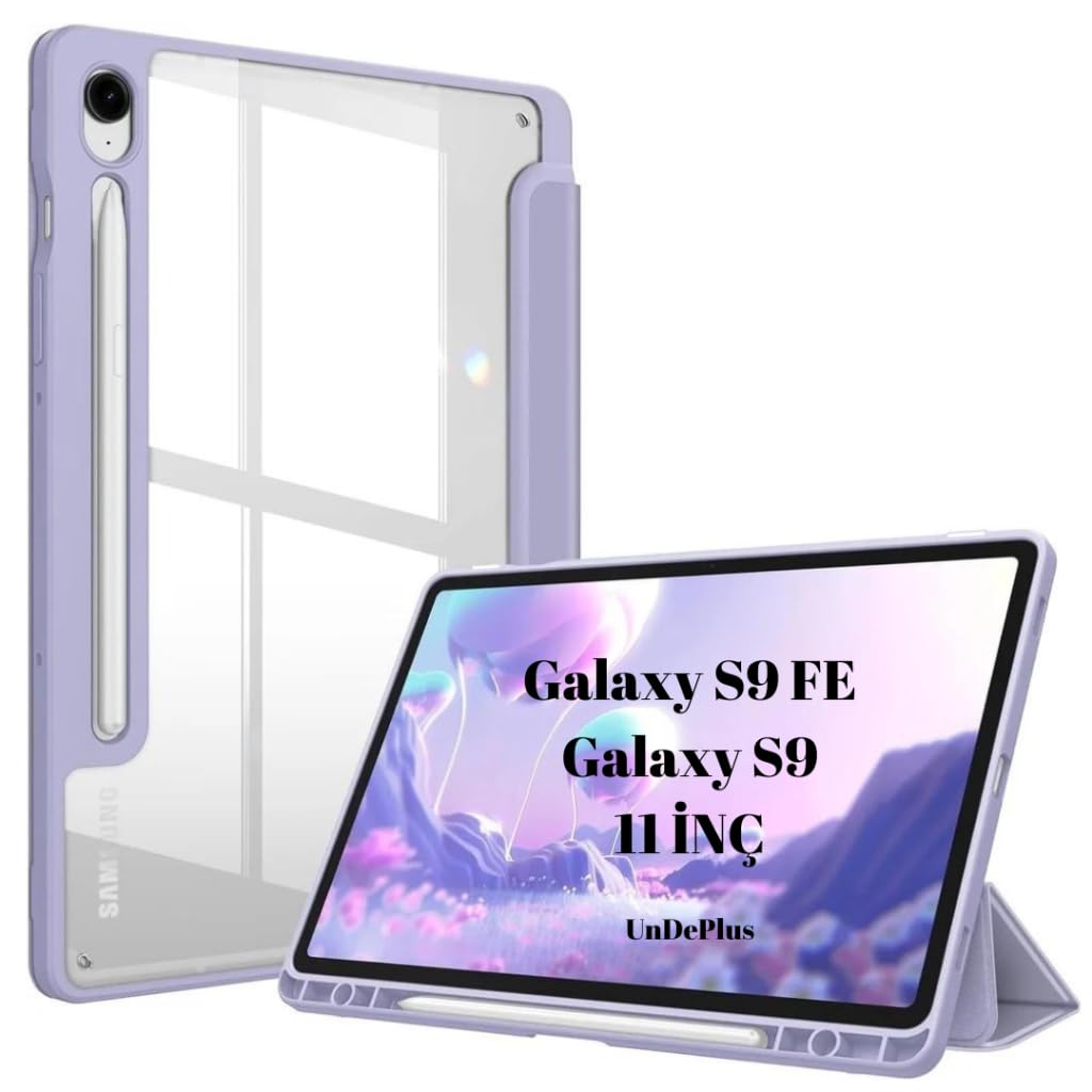 Samsung Galaxy Tab S9 FE / S9 11inç ile uyumlu Kılıf Grafiti Şeffaf Kalem Bölmeli X710 X716 X718 X510 X516 Lavendery Gray