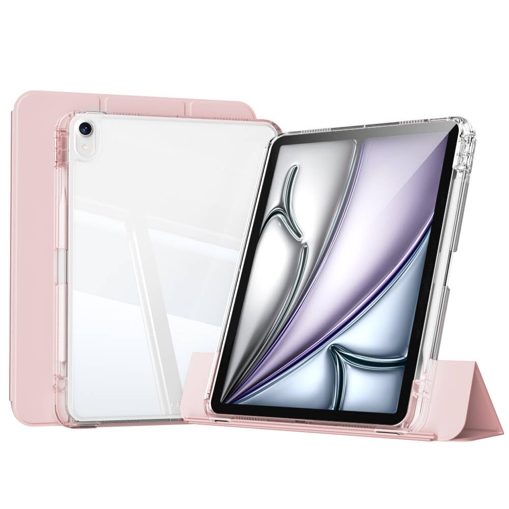 Apple iPad Air 13inç M2 ile uyumlu Kılıf Kalem Bölmeli Akrilik Şeffaf Ayrılabilir Case A2898 A2899 A2900 Pembe Açık