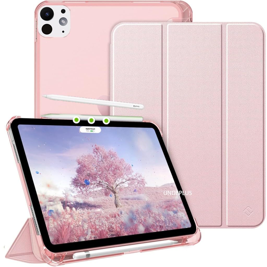 UnDePlus iPad Pro 12.9 3./4./5./6. Nesil M2 ile uyumlu Kılıf Flip Cover Kalem Bölmeli PC Case 2018-2023 Rose Gold