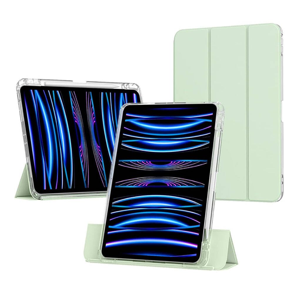 Apple iPad 11.Nesil A16 11inç/10.Nesil 10.9inç ile uyumlu Kılıf Kalem Bölmeli Akrilik Şeffaf Ayrılabilir Case Açık Yeşil