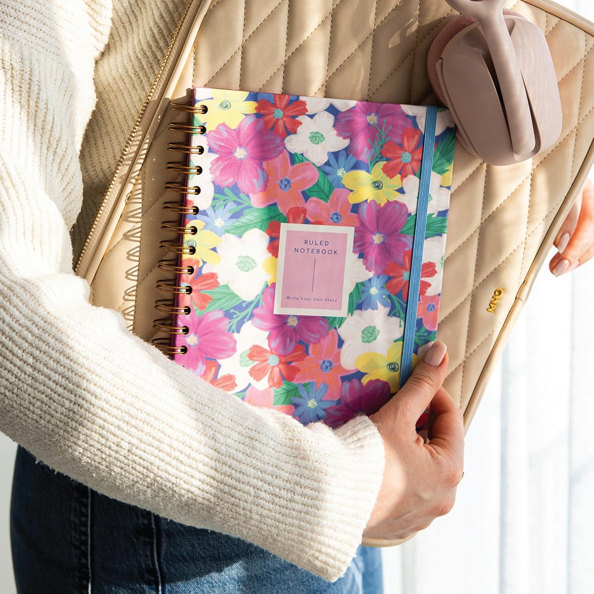 PAPERORA 17x24 Spiralli Lastikli Sert Kapak Çizgili Not Defteri Çok Renkli Çiçekler