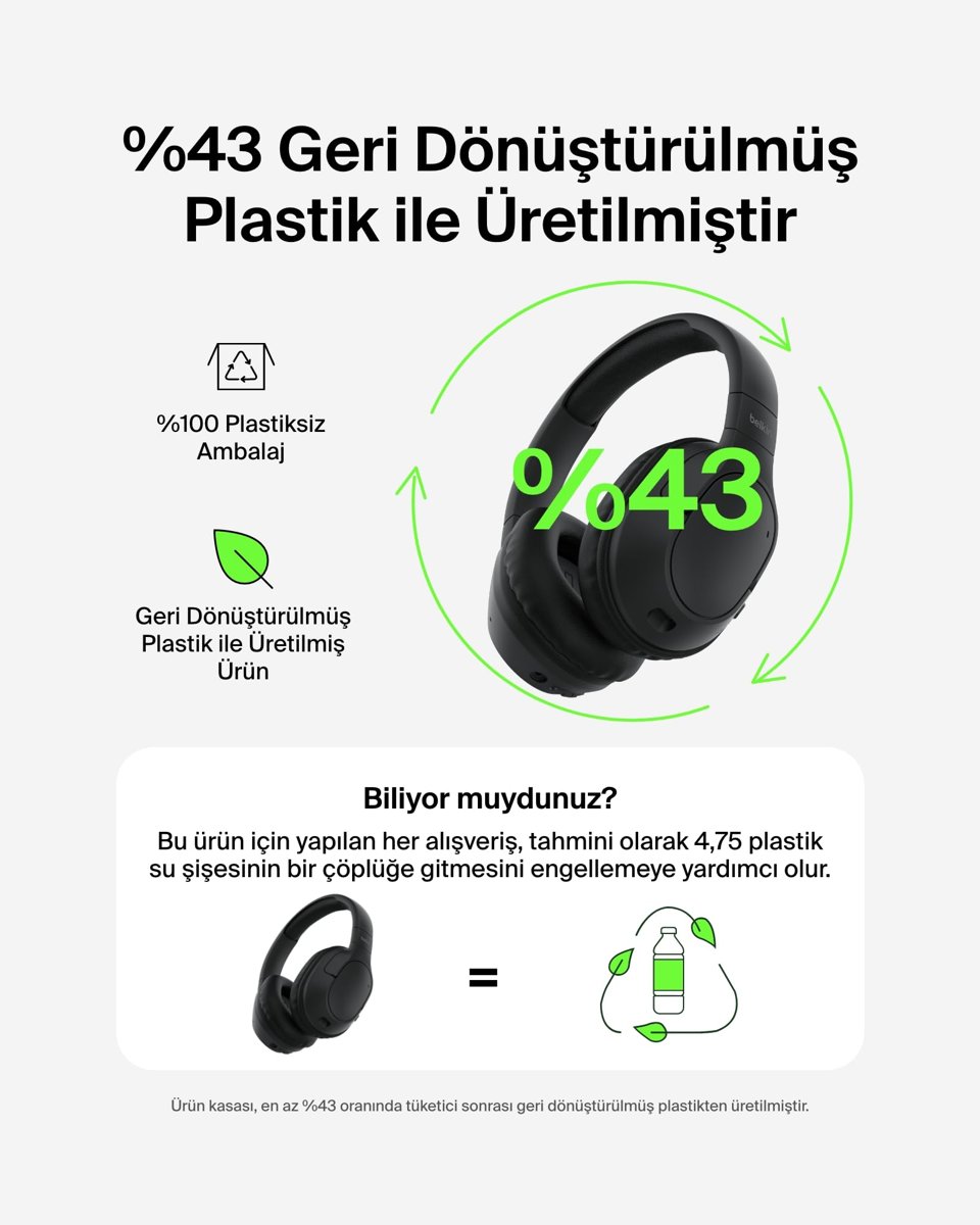 Belkin SoundForm Surround Bluetooth Kulak Üstü Kulaklık, Gürültü Engelleme, Kablosuz, 60 Saat Çalma Süresi, Yumuşak Kulak Yastıkları, iPhone, Galaxy, iPad, Seyahat, Ev, Ofis için, Siyah