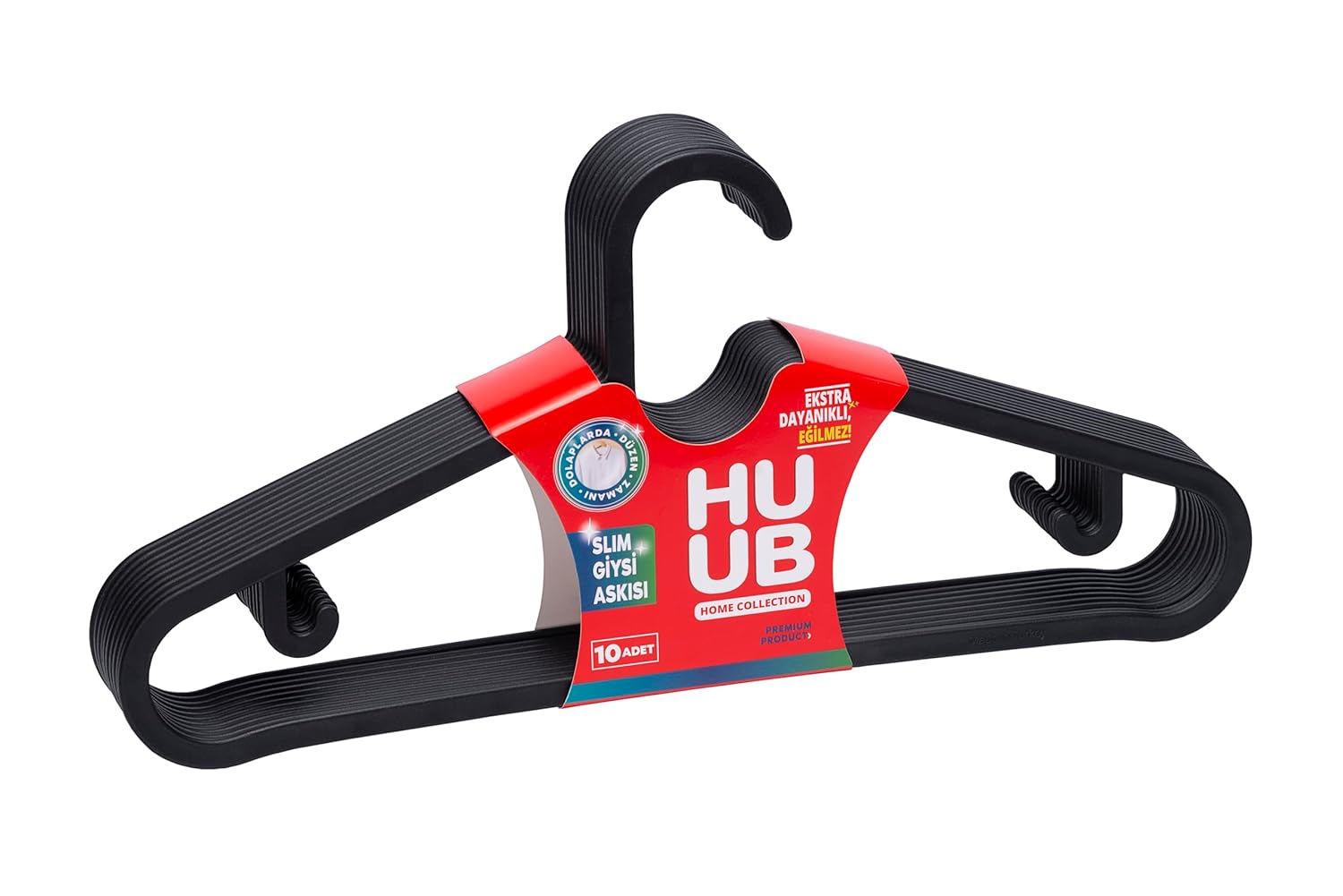 Huub Hanger Plastik Slim Askı, Elbise Askısı, Siyah Askı (Standart, Adet, 10)