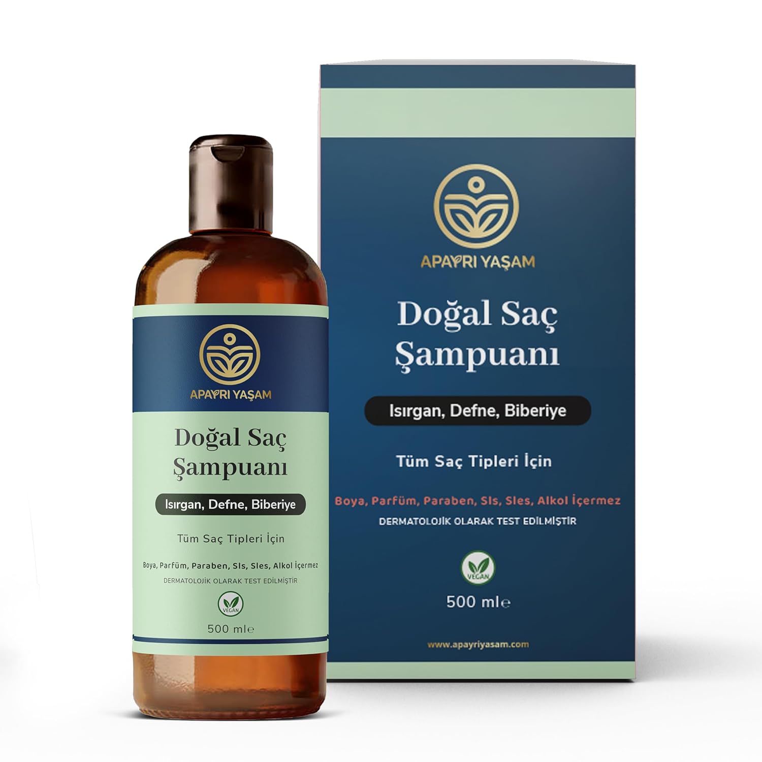 Apayrı Yaşam Isırgan Defne Biberiye Özlü Tüm Saç Tipleri İçin Besleyici ve Onarıcı Şampuan 500 ML