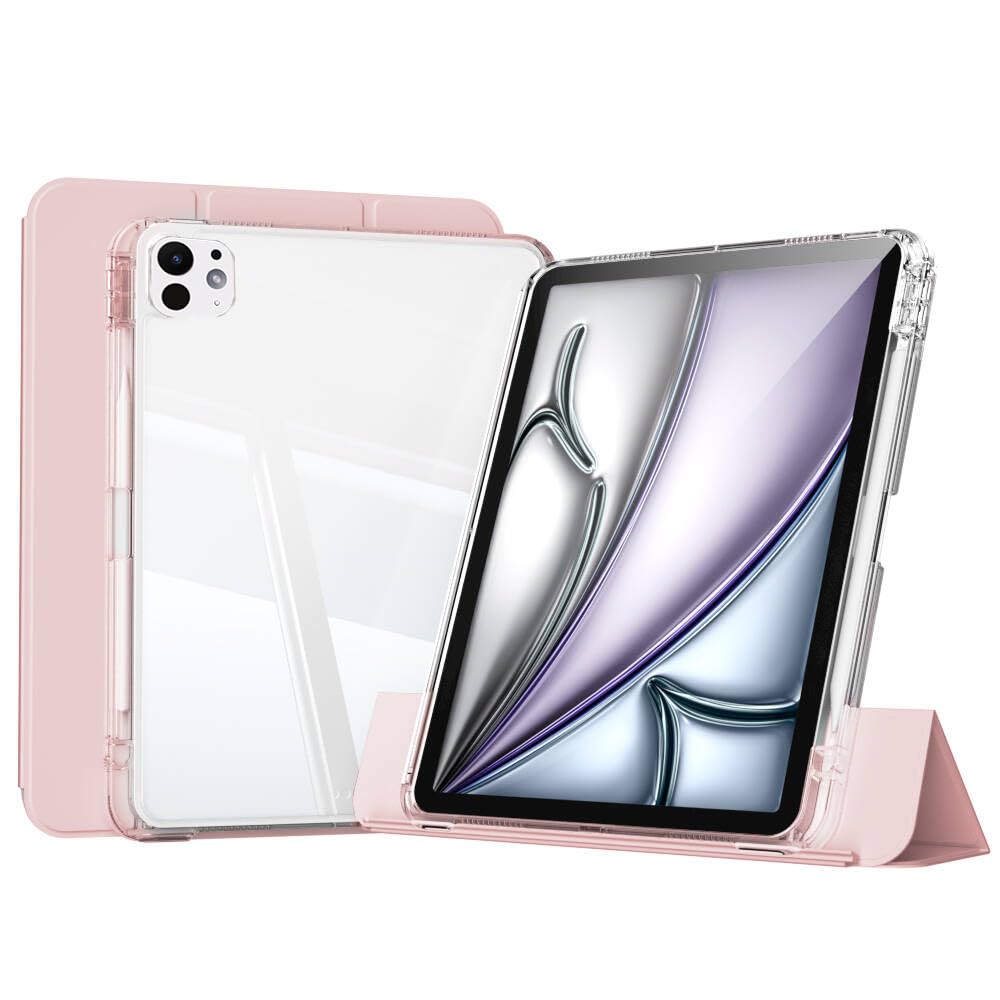 Apple iPad Pro 12.9 3./4./5./6. Nesil ile uyumlu Kılıf Kalem Bölmeli Akrilik Şeffaf Ayrılabilir Case 2018-2022 Pembe Açık
