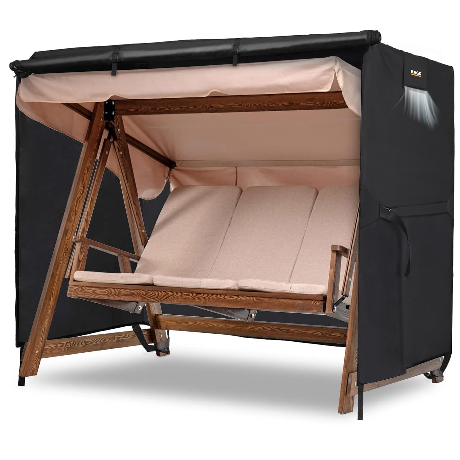 HAEGS Bahçe Salıncak Koruma Örtüsü Üç Kişilik Tenteli Hamak Bahçe Salıncağı Koruma Kılıfı Su Geçirmez Branda Dayanıklı 210x125x170cm Siyah