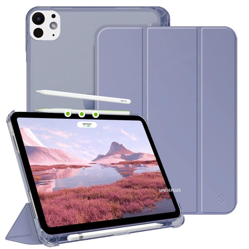 UnDePlus Apple iPad Pro İle Uyumlu 11 3./4. Nesil M2 için Kılıf Flip Cover Kalem Bölmeli PC Case 2020-2022 Lavendery Gray