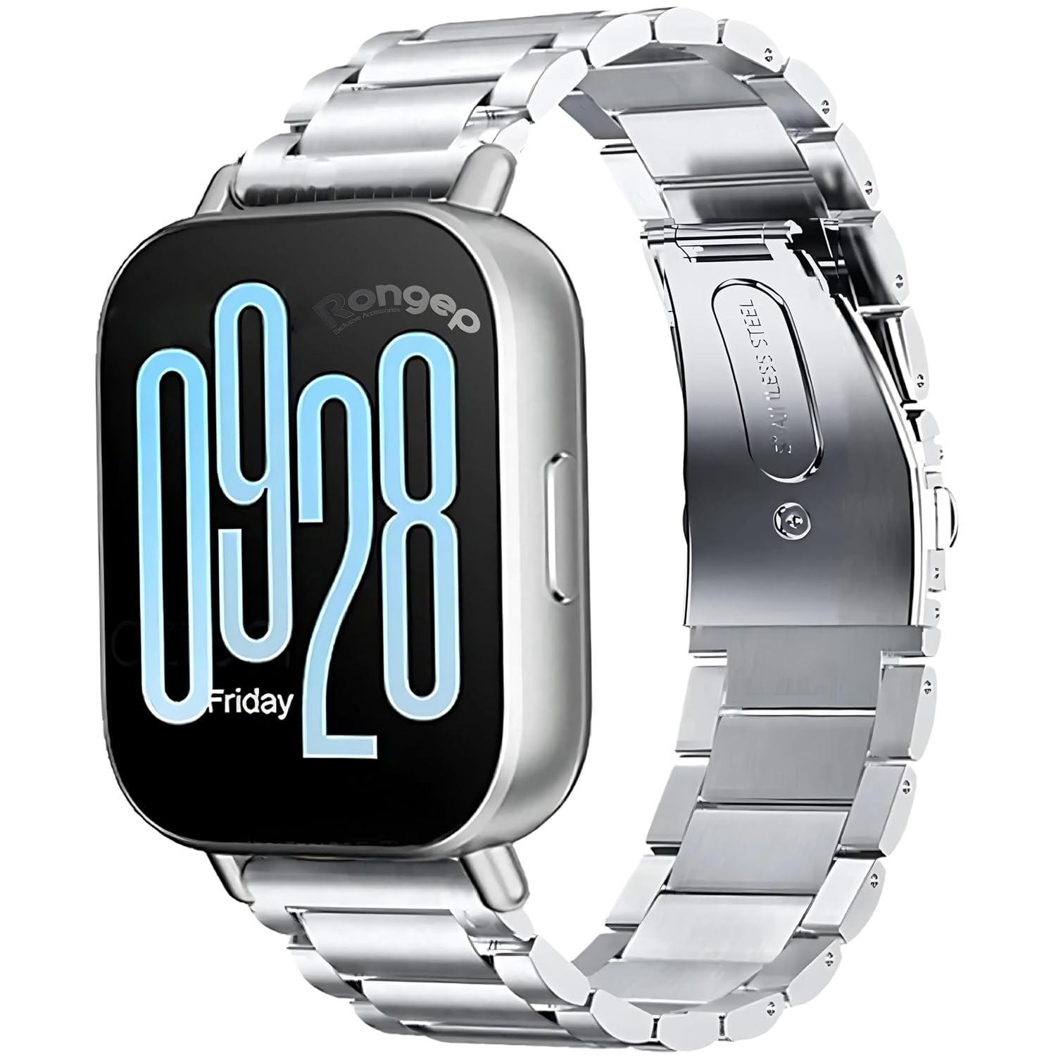 Rongep Xiaomi ile Uyumlu Bakla Model Çelik Kordon Redmi Watch 5 Active/Lite/Watch S4/2/2Pro/S3/S1/S1Pro/S1 Active İçin Katlanır Toka Mekanizmalı Paslanma Yapmayan Kayış (Gümüş)