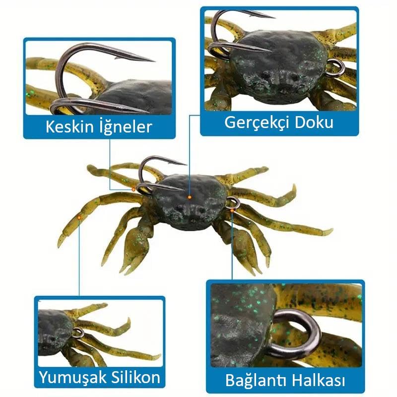 Valkyrie 3 Adet Çift İğneli Yumuşak Silikon Yengeç Olta Balık Yemi 13cm 32.5gr - Gerçekçi Çupra Levrek Avcısı
