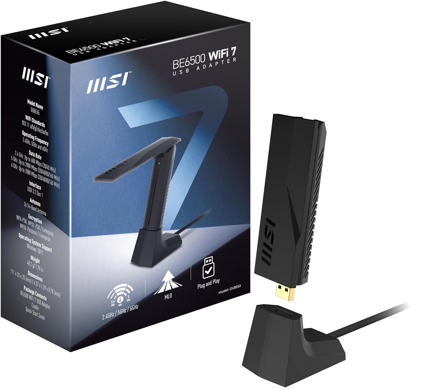 MSI NETWORK BE6500 WIFI 7 USB ADAPTER