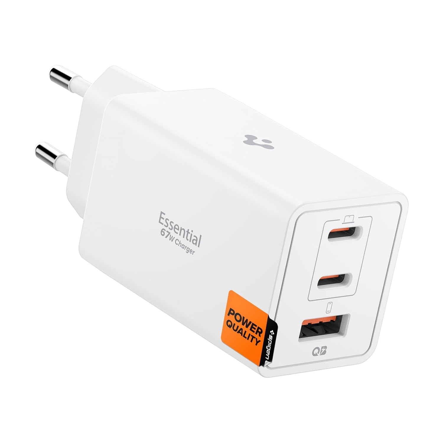 Spigen 67W USB-C + USB-A 3 Port Hızlı Şarj Aleti PPS 2.0 Desteği Isı Düşüren GaN Pro Destekli Akım Korumalı Güç Adaptörü iPhone, Android, iPad, MacBook Type-C White - ACH08710